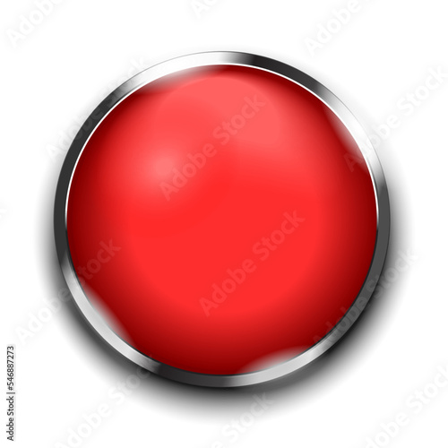 Red button isolated on white background. 3d rendering
