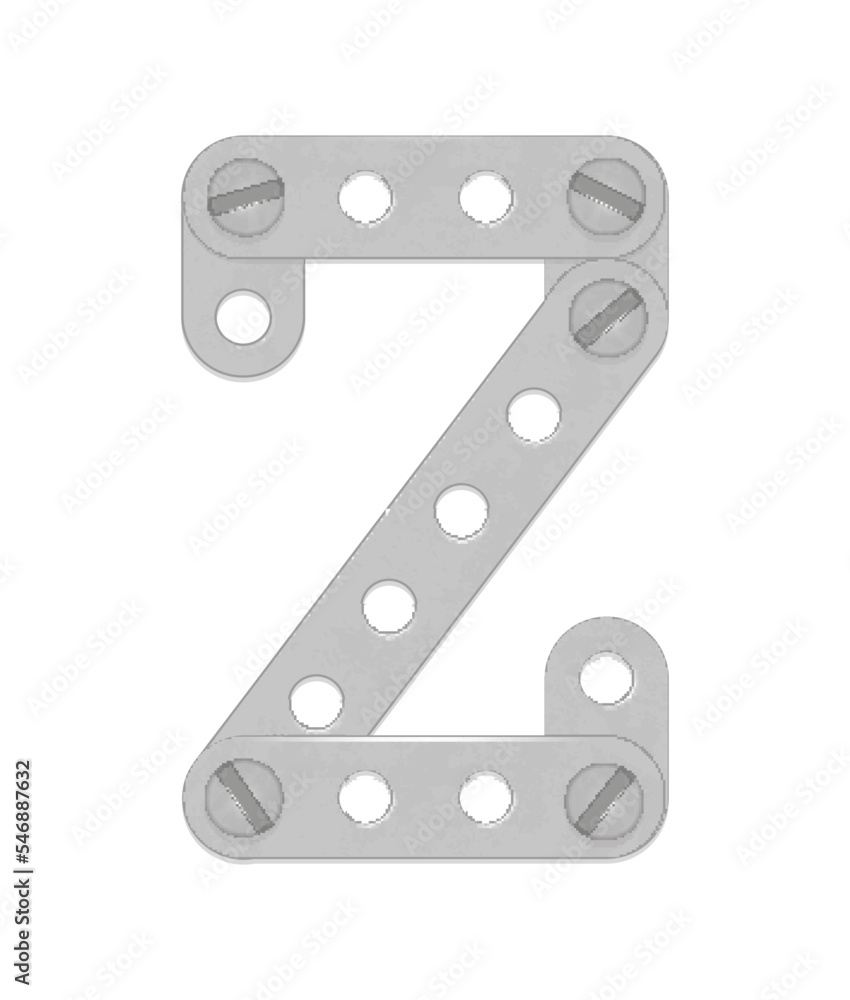 Alphabet from the details of the iron constructor. Number 2. Vector illustration isolated on white background Alphabet from the details of the iron constructor. Number 2. Vector illustration isolated on white background