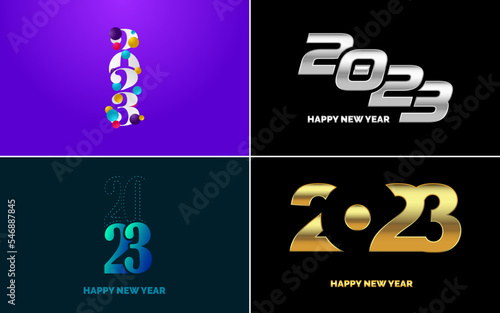 Happy New Year 2023 text design Pack. for Brochure design template. card. banner. New Year Vector illustration