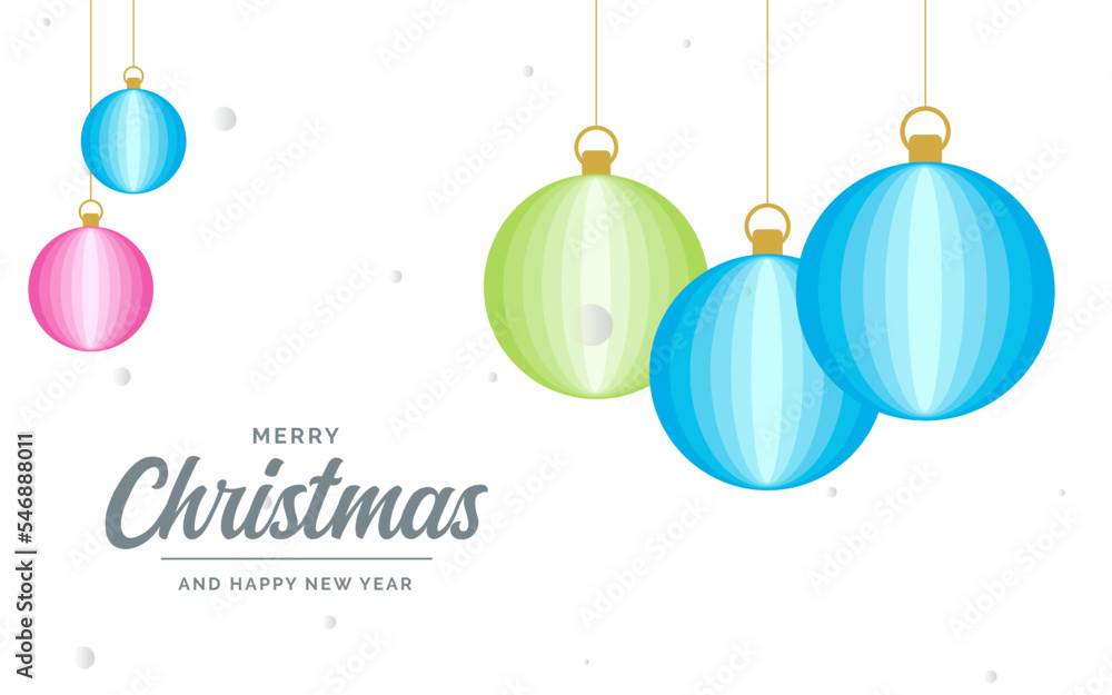 Flat merry christmas Glossy decorative Ball elements hanging Vector background illustration