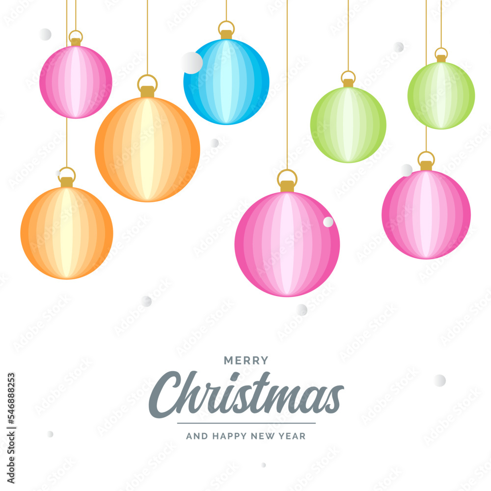 Flat merry christmas Glossy decorative Ball elements hanging Vector background illustration