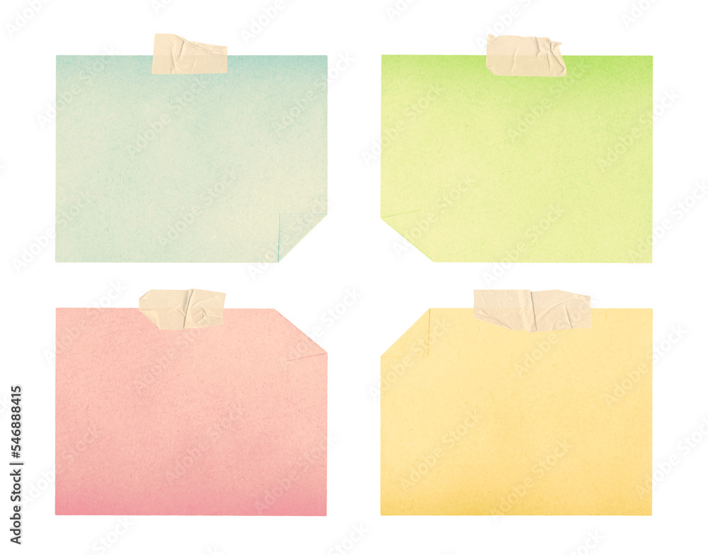 neon color sticky notes with tape strips on transparent background, extracted, png file neon color sticky notes with tape strips on transparent background, extracted, png file