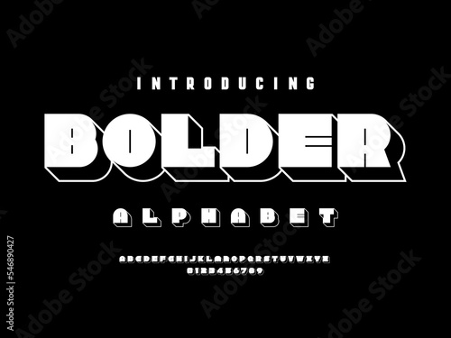 Vector of modern bold alphabet design with uppercase, numbers and symbols