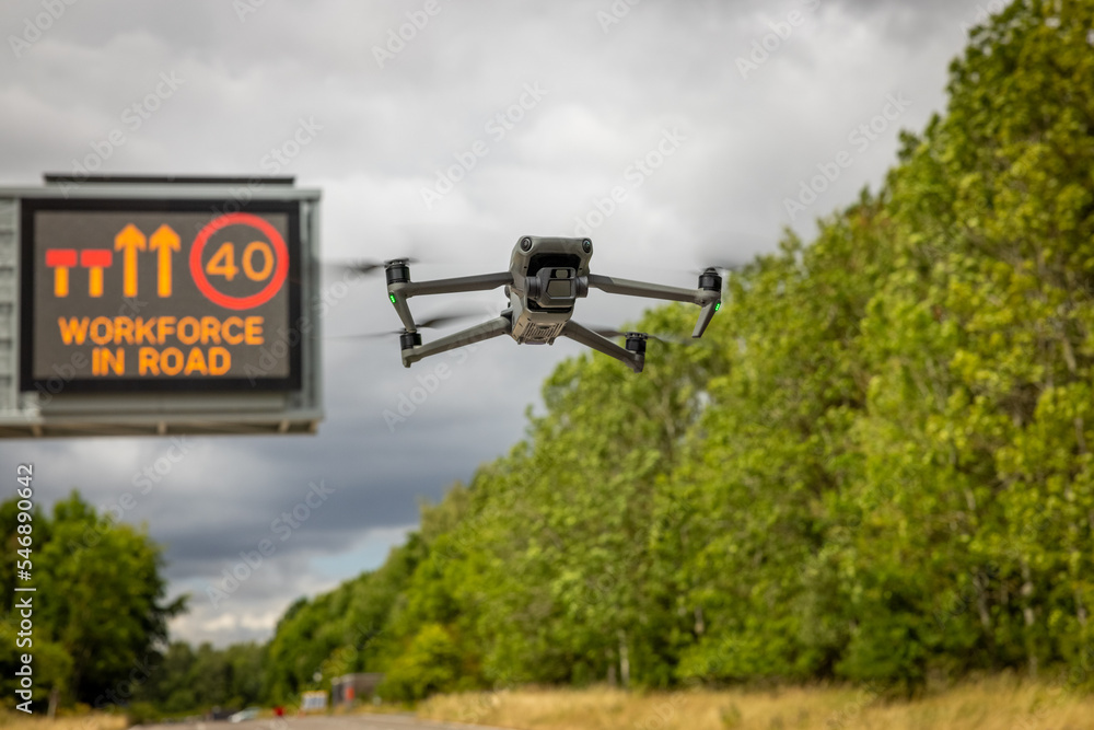 Drone Overflying a Motorway - obrazy, fototapety, plakaty 