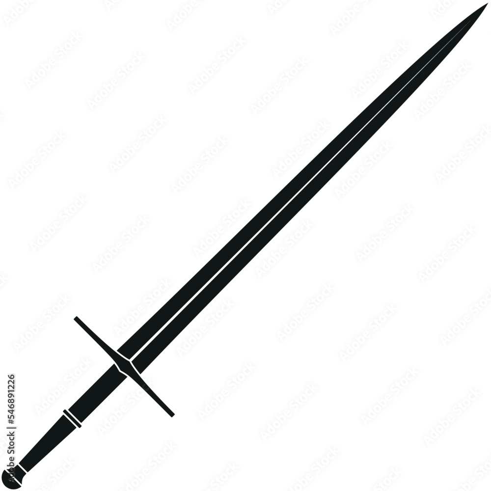 Naklejka premium Single black long sword flat vector illustration