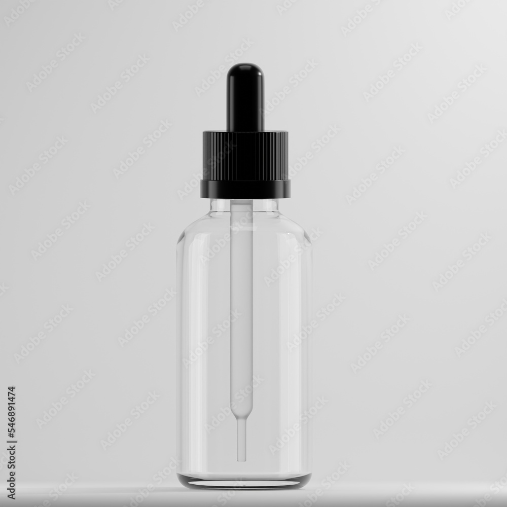 glass bottle dropper with black cap 3d render glass bottle dropper with black cap 3d render