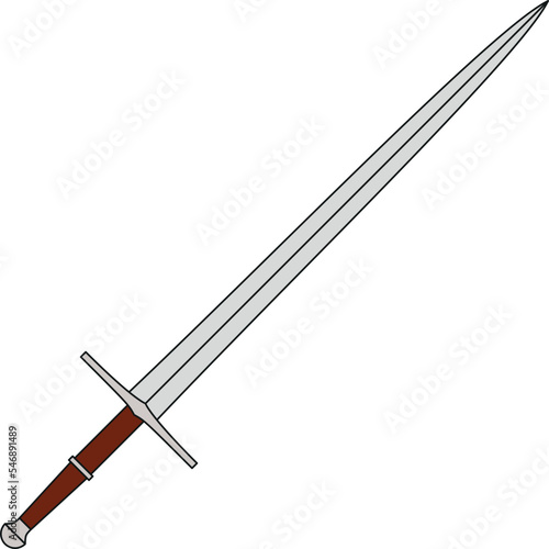 Single red and gray long sword flat vector illustration