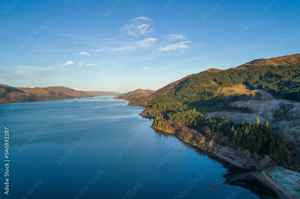 Aerial View Along the Shores of Loch Ness in Scotland