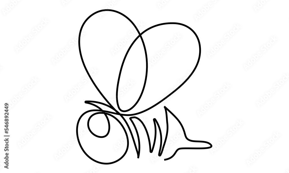 Continuous single line drawing flying bee logo vector illustration black and white.Ideas for logos, cards, banners, posters, flyers. Continuous single line drawing flying bee logo vector illustration black and white.Ideas for logos, cards, banners, posters, flyers.