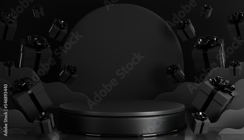 3d black  friday sale classic luxury podium with roman column for product background podium classic style  for show cosmetic podructs display case on background.
