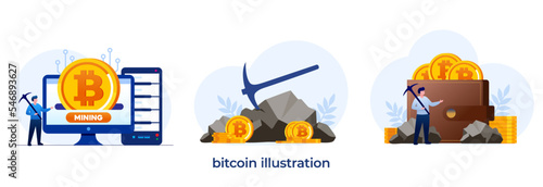Crypto investing and mining. Digital assets. People hold and invest on bitcoin. cryptocurrency vector illustration for website landing page template