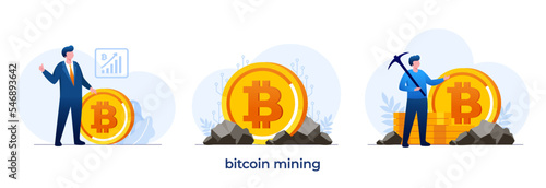 Crypto investing and mining. Digital assets. People hold and invest on bitcoin. cryptocurrency vector illustration for website landing page template