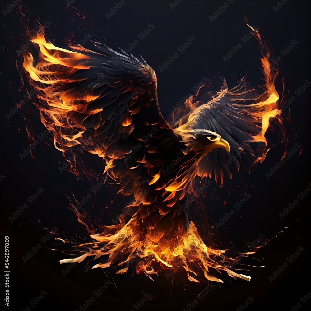 Fire eagle on black background. Isolated eagle silhouette made of fire  ilustración de Stock | Adobe Stock