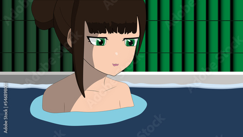 Illustration of a girl taking a bath