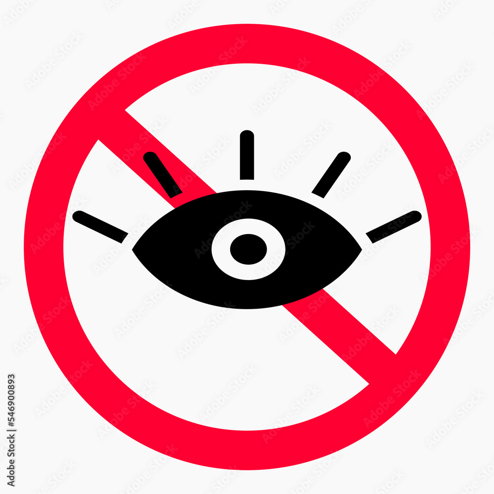 Do not watch icon. Not for viewing. Watch no. Eye icon crossed out in a circle. Vector icon. Do not watch icon. Not for viewing. Watch no. Eye icon crossed out in a circle. Vector icon.
