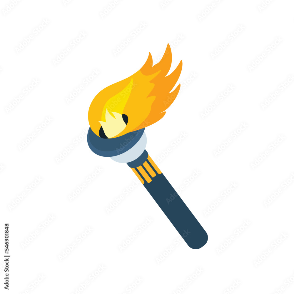 Gold torch with burning fire flat styled cartoon vector illustration Gold torch with burning fire flat styled cartoon vector illustration