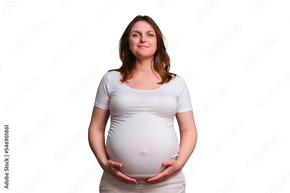 Happy smile on pregnant woman face, studio shot on white background Happy smile on pregnant woman face, studio shot on white background