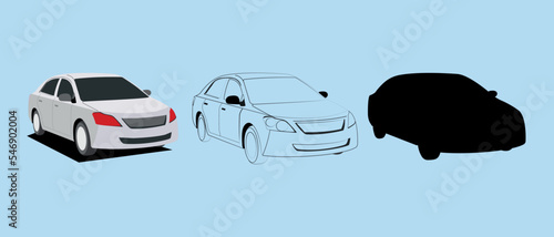 Cars of different types of illustrations set side view of the sedan car.