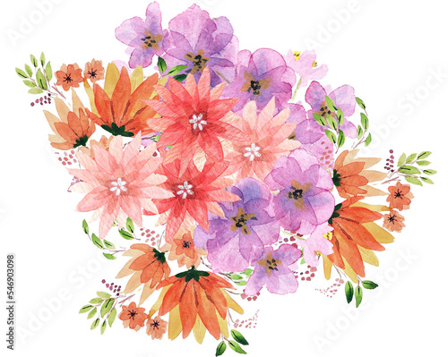 Bouquet di fiori multicolore, illustrazione a acquerello isolata su sfondo bianco