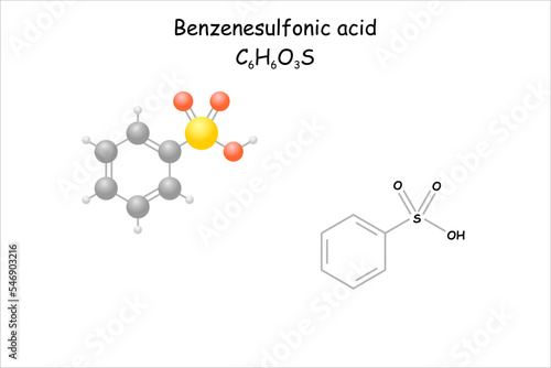 Stylized molecule model/skeletal formula of benzenesulfonic acid.