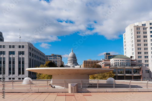 monona terrace and the state capitol building in the distance in downtown madison wisconsin photo