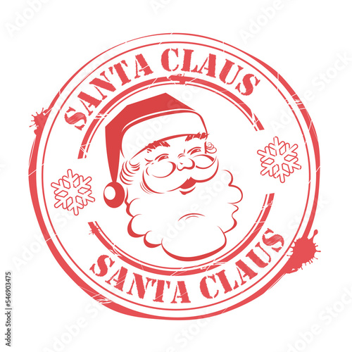 Christmas stamp with Santa Claus look with text and snowflakes