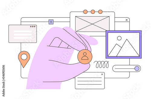 Design and programming banner, web landing page, advertisement. Designer working on ui ux design or mobile application. Studio or agency prototyping or coding web page or mobile app. Cms development.