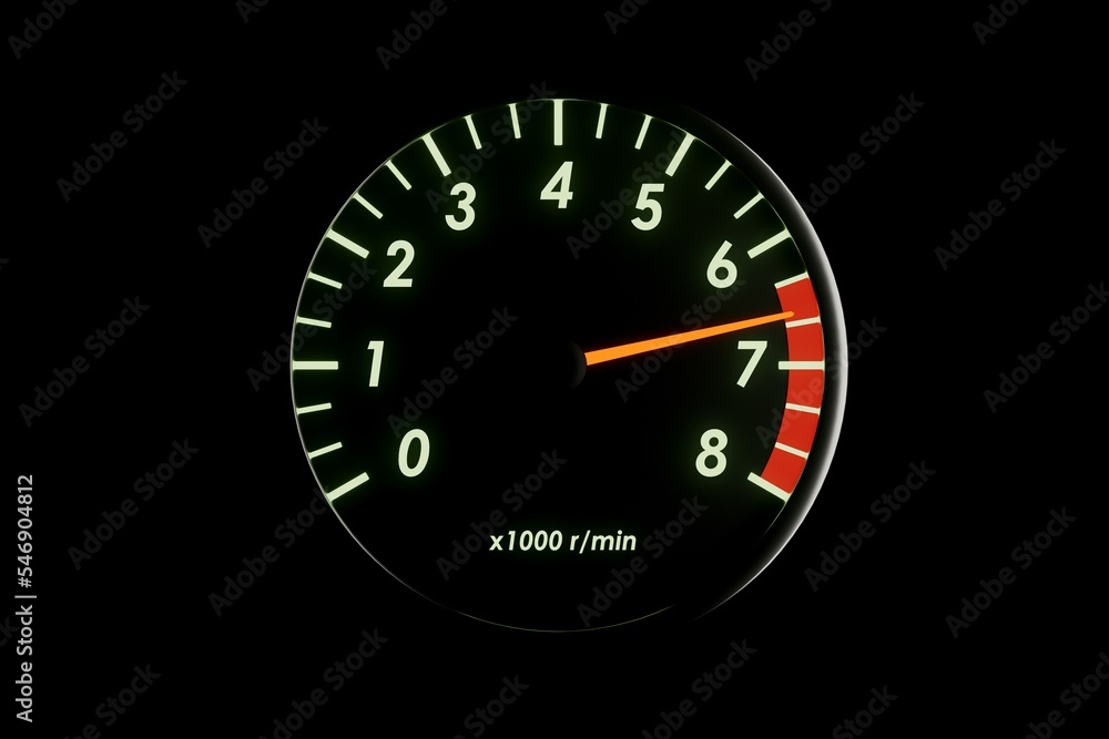 Tachometer needle in the red zone 3d render. Tachometer needle in the red zone 3d render.