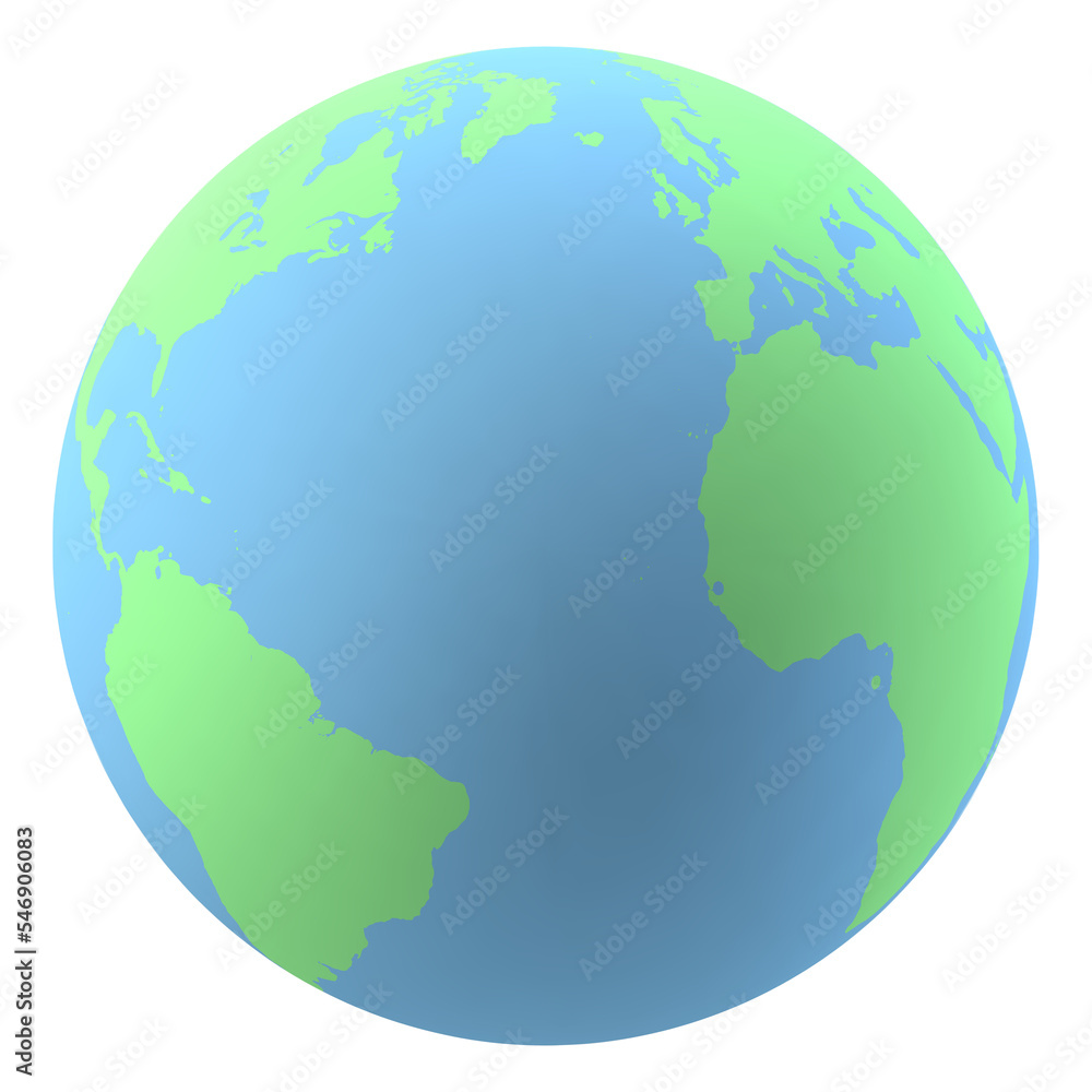Highly detailed Earth globe with Atlantic Ocean. PNG clipart isolated on transparent background