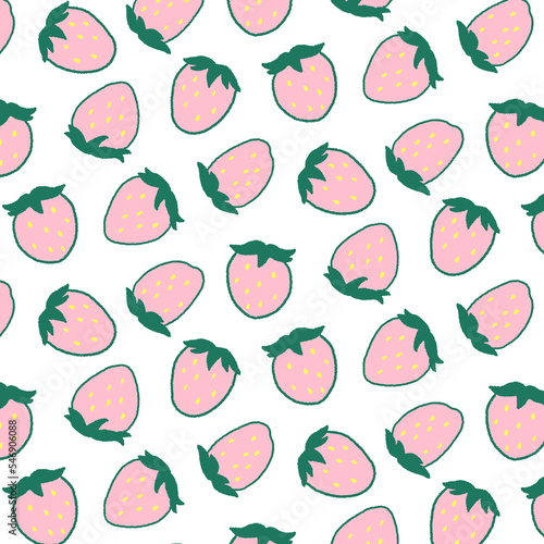Hand drawn vector illustration of pink strawberry pattern. Pattern for textile, fabric, wrapping paper.