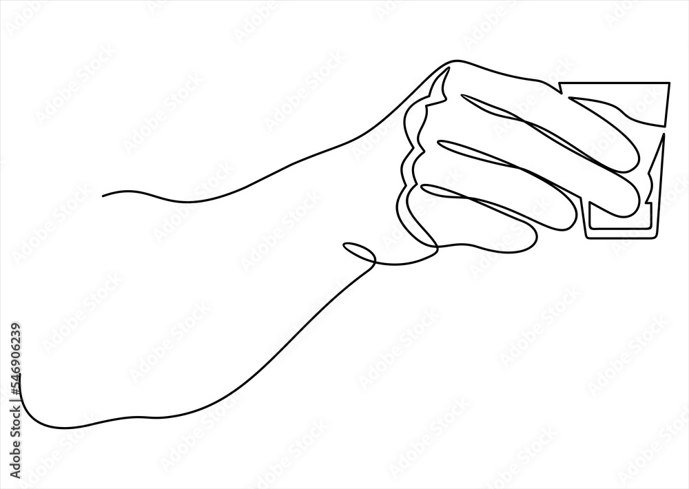 Continuous line drawing of hand holding glass. Continuous line drawing of hand holding glass.