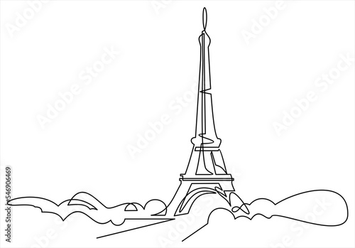 Photography Eiffel Tower one line drawing