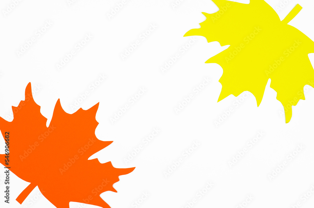 Red and yellow autumn leaf on white background, space for text Red and yellow autumn leaf on white background, space for text