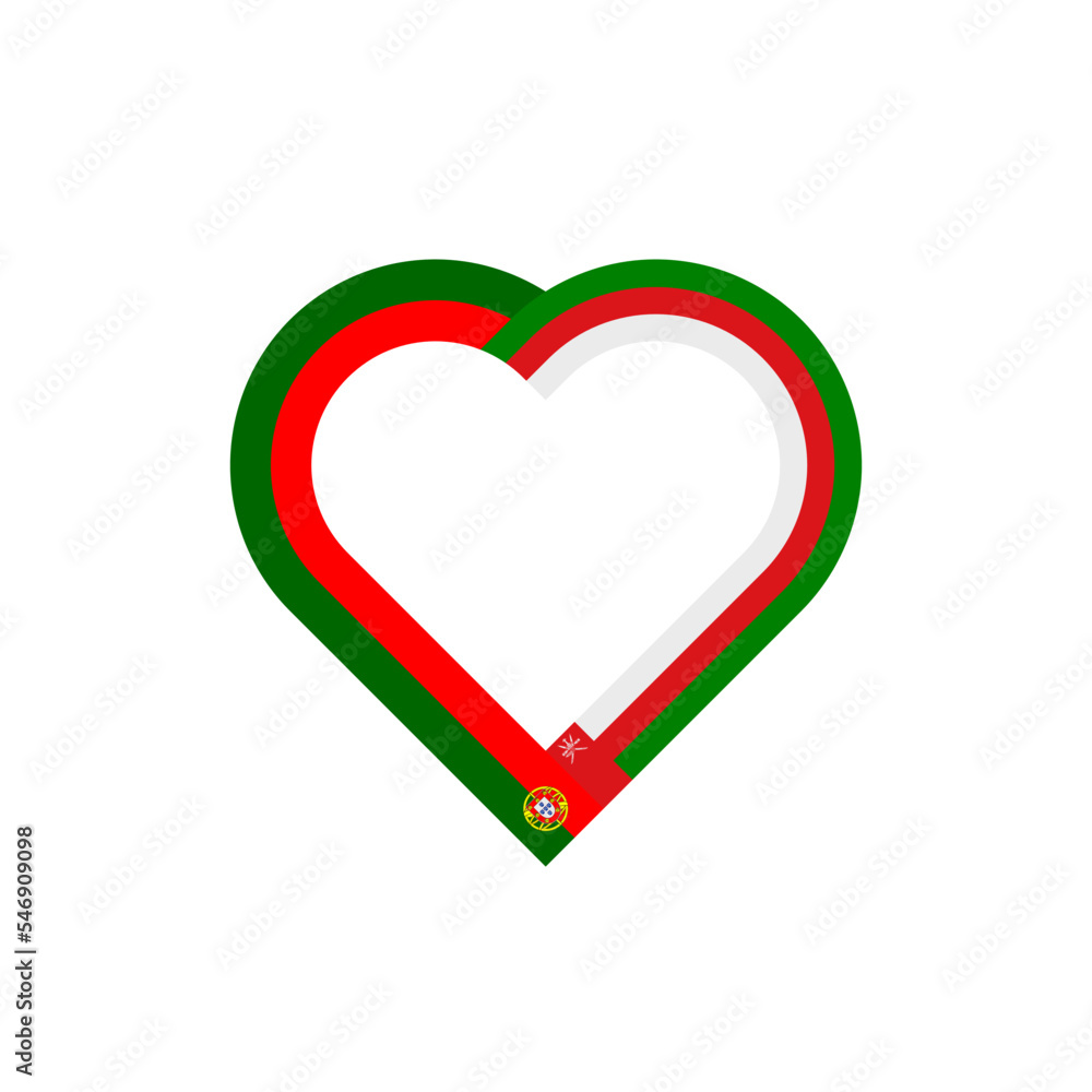 friendship concept. heart ribbon icon of portugal and oman flags. vector illustration isolated on white backgroun friendship concept. heart ribbon icon of portugal and oman flags. vector illustration isolated on white backgroun
