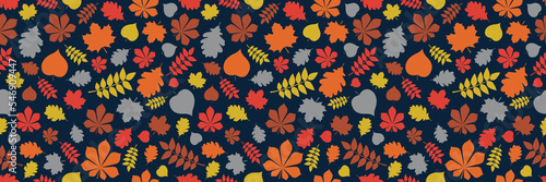 Concept of autumn background with leaves. Seamless pattern. Panoramic header. Vector