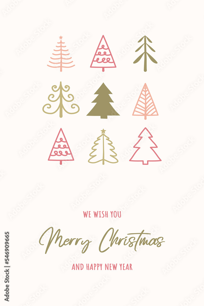 Hand drawn Christmas trees. Greeting card with ornaments. Vector illustration Hand drawn Christmas trees. Greeting card with ornaments. Vector illustration