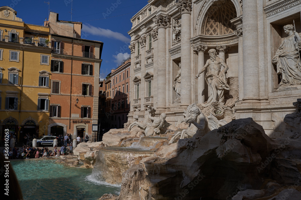  Rome, Italy - September 22, 2022 - the iconic Fontana di Trevi, is a baroque extravaganza  