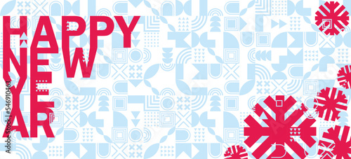 Merry Christmas and Happy New Year geometric horizontal banner. bright modern Xmas concept design with snowflake. Simple poster, greeting card, sale banner for website 2023