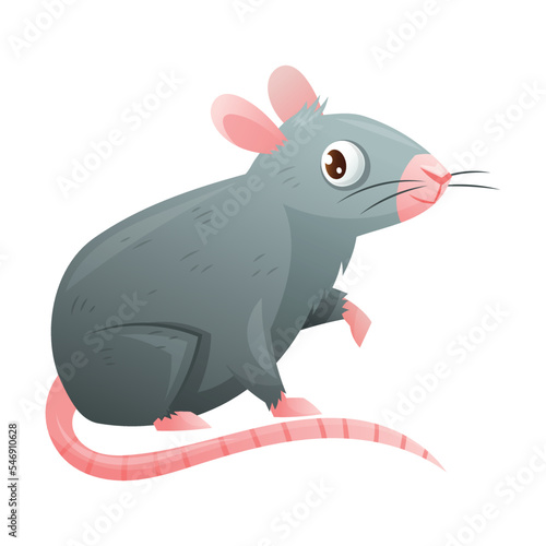 Grey Rat with Cute Snout and Long Tail as Home Pet Animal Vector Illustration