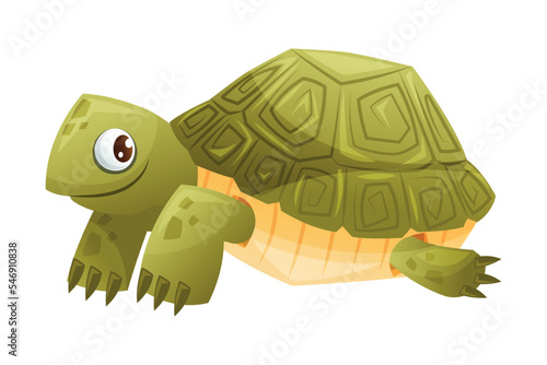 Green Terrestrial Turtle with Shell as Home Pet Animal Vector Illustration