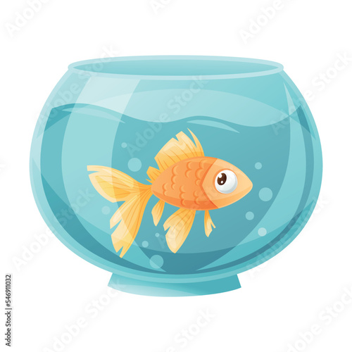 Gold Fish Swimming in Bowl as Home Pet Animal Vector Illustration