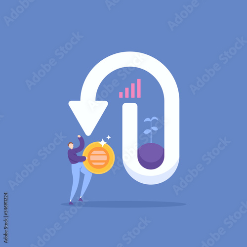 return on investment or ROI. investment and business benefits. investment costs and profit efficiency. the percentage of net profit in investing. a businessman holding a coin. illustration concept