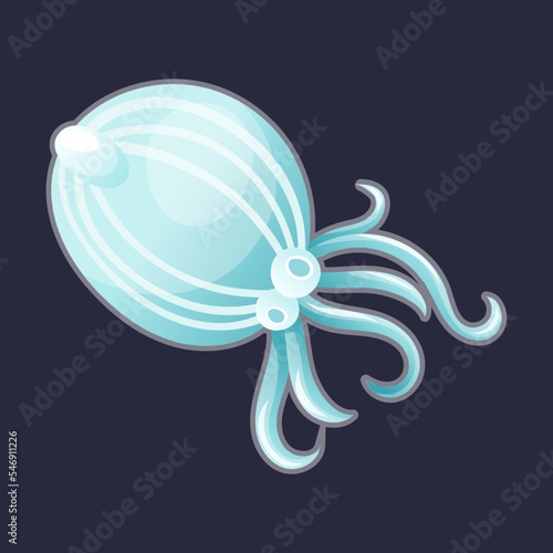 Blue Plankton Water Organism with Tentacles Free Floating on Dark Background Vector Illustration