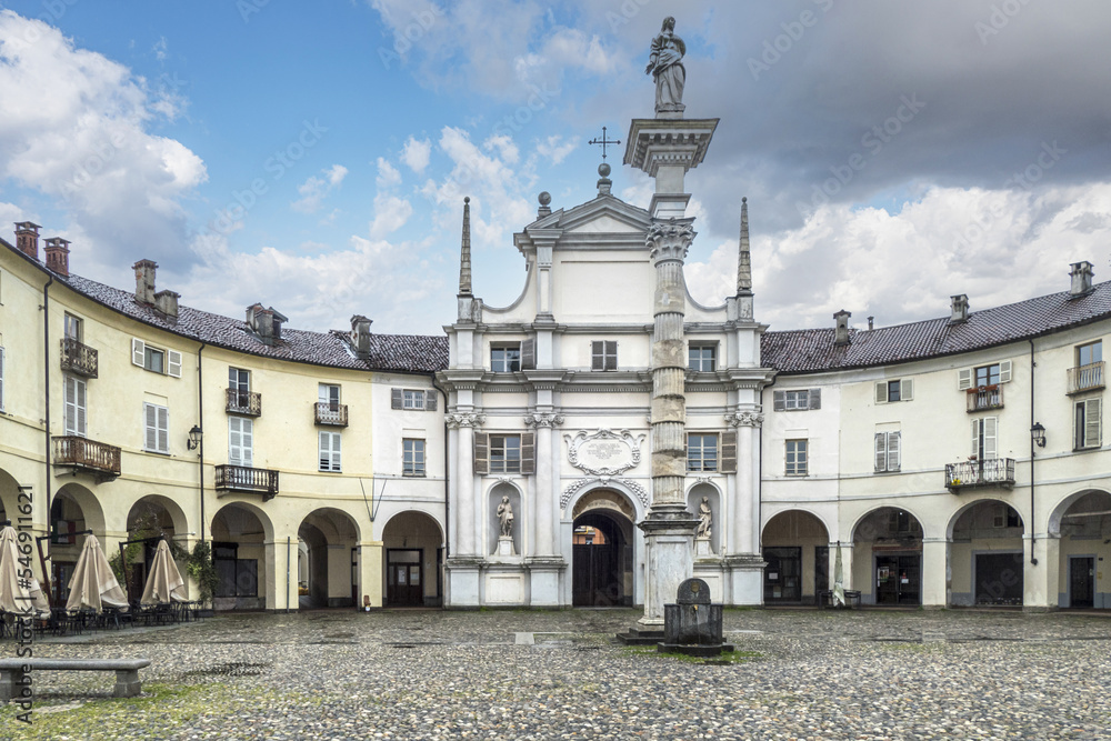 the beautiful facade of the public hospital and the main square in Venaria Reale