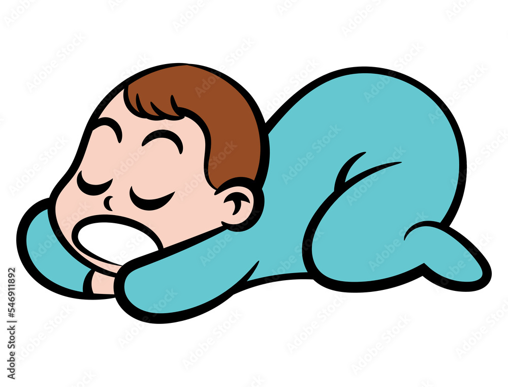 Cartoon illustration of Adorable baby sleeping with rest well at