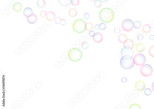 Soap bubbles randomly flew on a white background. Background design. Vector