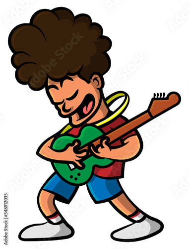 Cartoon illustration of Young man perform a rock music at street with electric guitar. Best for sticker  logo  and mascot with musical themes