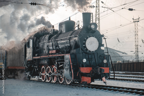 old retro steam train close up