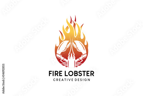 Fire lobster or grilled lobster logo design, lobster or seafood restaurant logo vector illustration