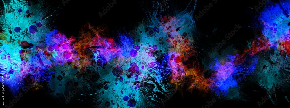 Colored abstract background made with alcohol ink technique, modern illustration isolated on black backdrop, blue energy, watercolor painting for print